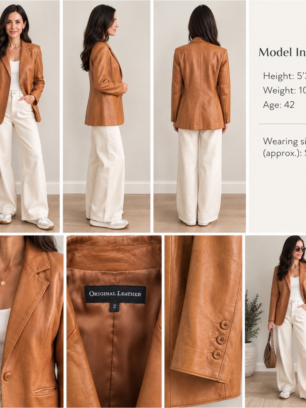 Women's Tan Leather Blazer Jacket